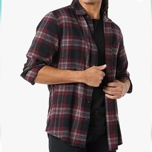 Goodthreads Burgandy Plaid Long Sleeve Shirt Size XS